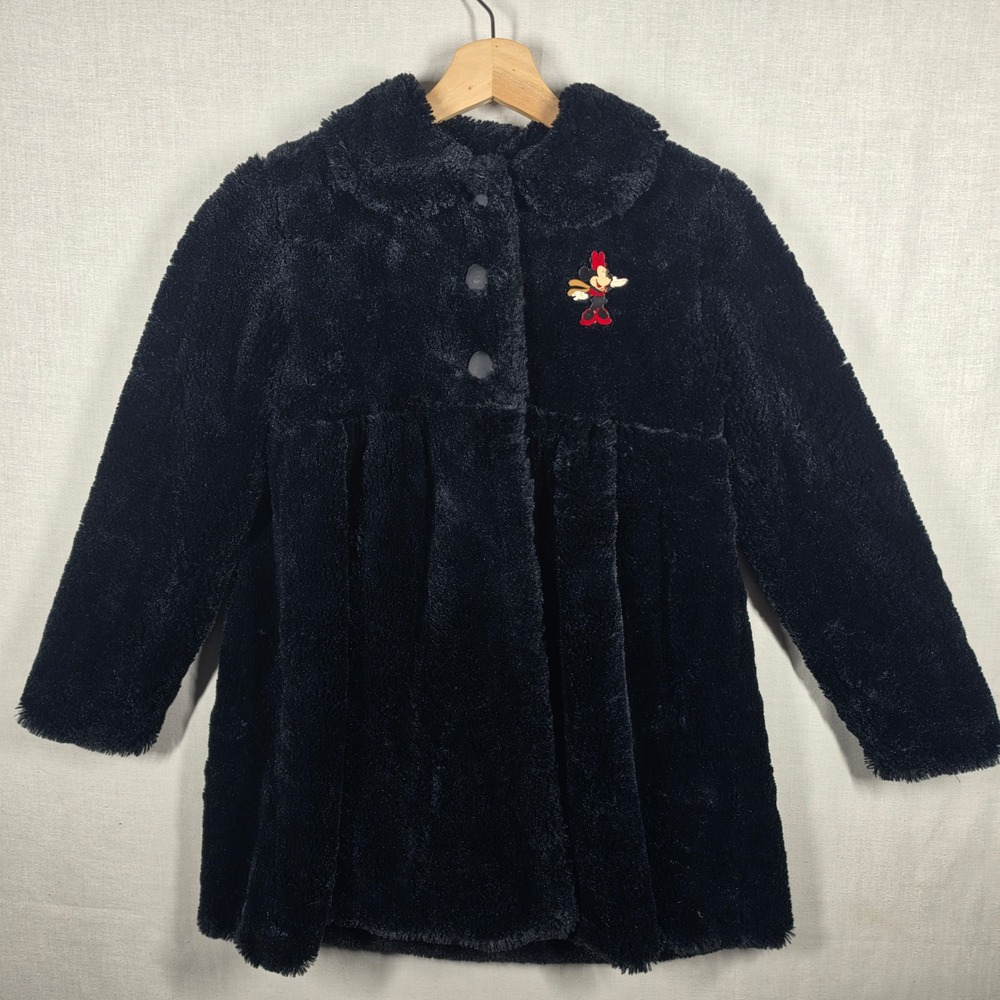 Disney Store Faux Fur Coat Girls Large 10/12 Minnie Mouse Babydoll Jacket